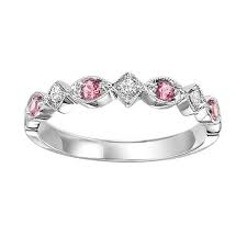 10KW Pink Tourmaline Birthstone Stackable Ring with Dia .05ctw - Size 7