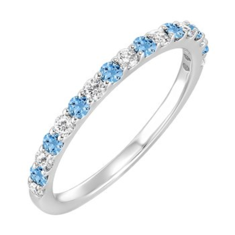 14KW Alternating Blue Topaz and Dia .20ctw Band Ring Size 6.5