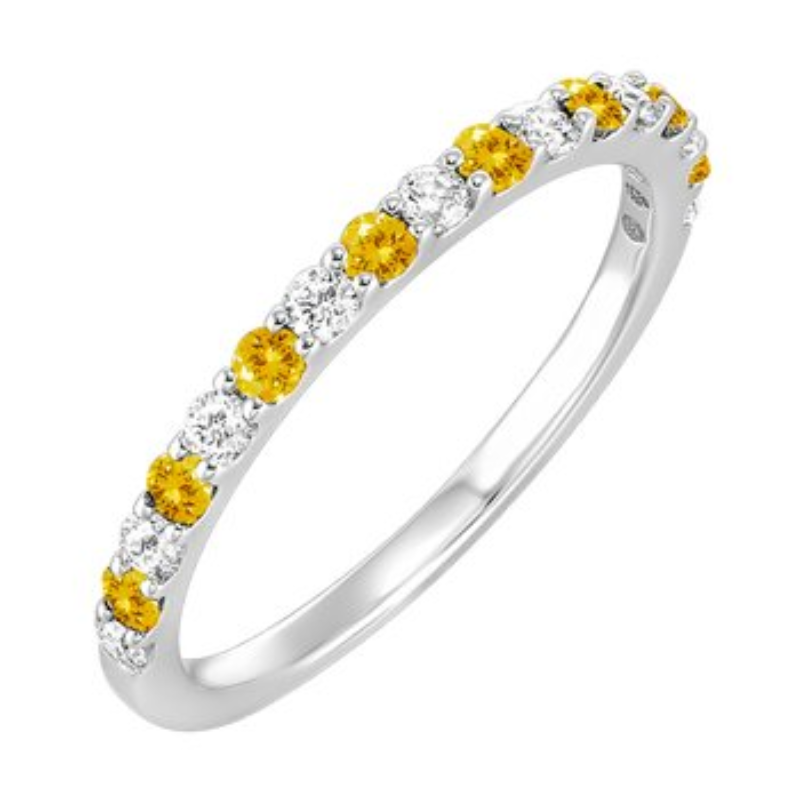 14KW Alternating Citrine and Dia .20ctw Band Ring Size 6.5