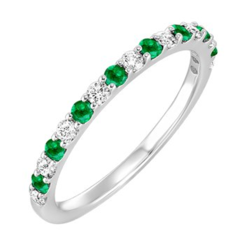 14KW Alternating Emerald and Dia .20ctw Band Ring Size 6.5