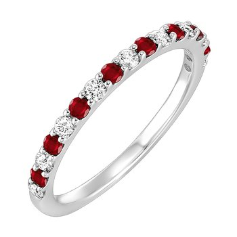 14KW Alternating Garnet and Dia .20ctw Band Ring Size 6.5