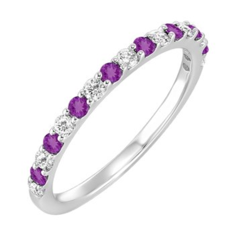 14KW Alternating Amethyst and Dia .20ctw Band Ring Size 6.5