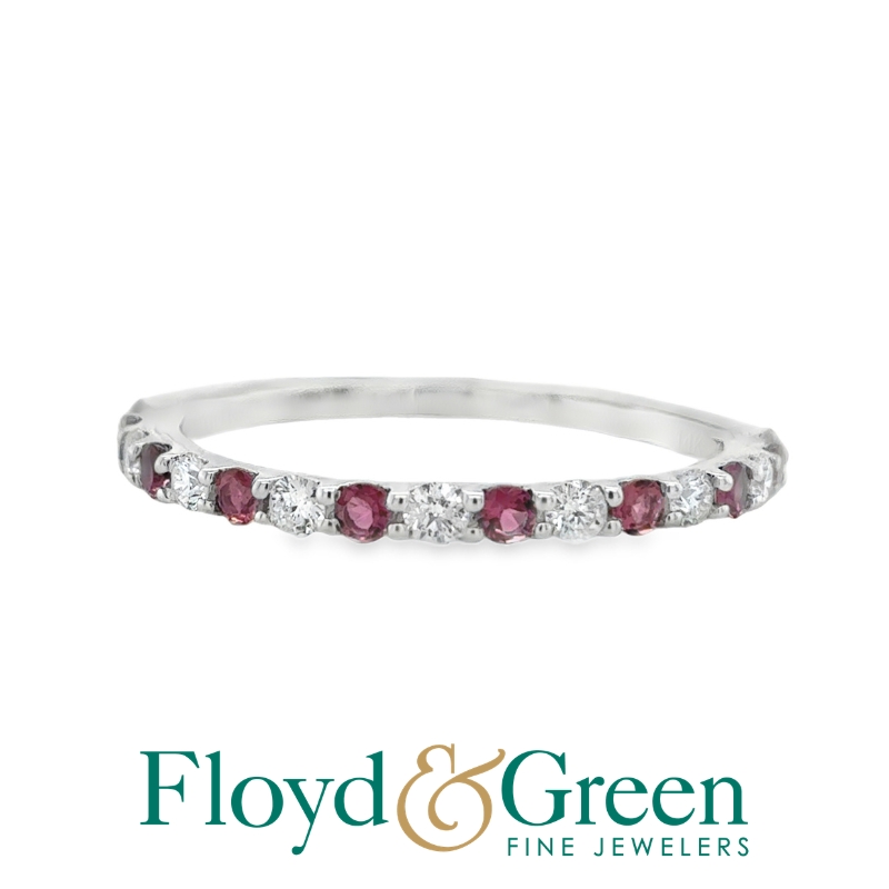 14KW Alternating Pink Tourmaline and Dia .20ctw Band Ring Size 6.5