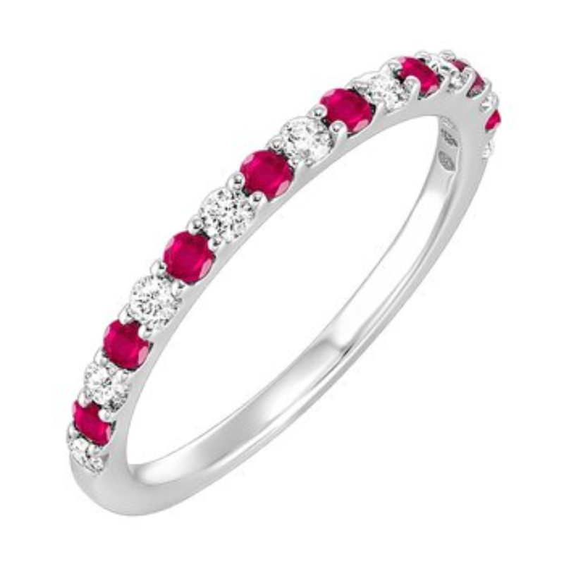 14KW Alternating Ruby and Dia .20ctw Band Ring Size 6.5
