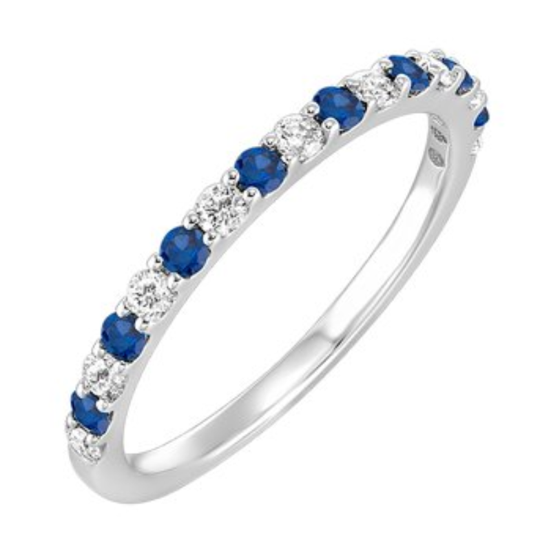 14KW Alternating Sapphire and Dia .20ctw Band Ring Size 6.5