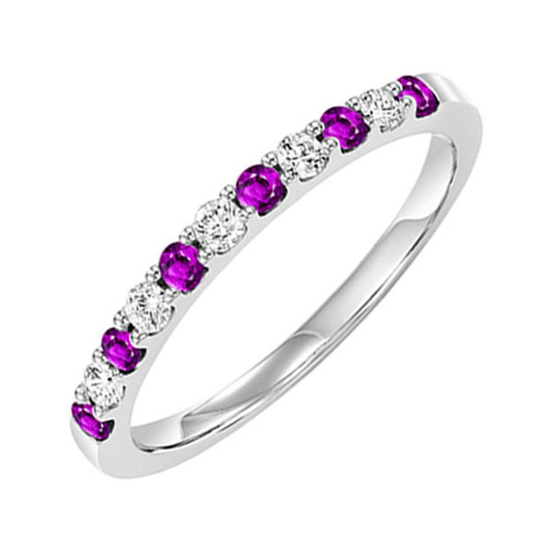 14KW Alternating Synthetic Alexandrite and Dia .20ctw Band Ring Size 6.5