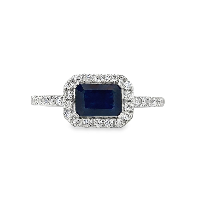 14KW Emerald Sapphire 1.1ct and Diamond Halo 0.33ct Ring size 7