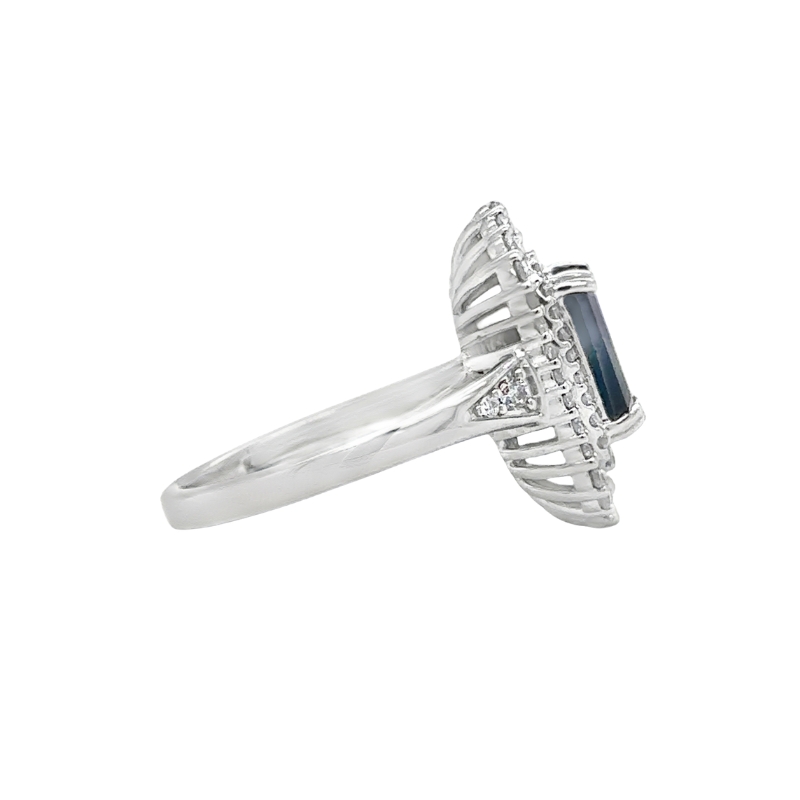 14KW Emerald Sapphire 2.3ct and Diamond Halo 0.75ct Ring size 7