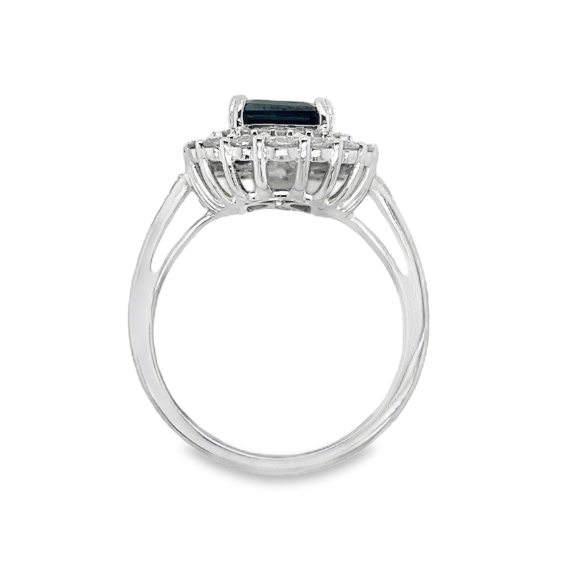 14KW Emerald Sapphire 2.3ct and Diamond Halo 0.75ct Ring size 7