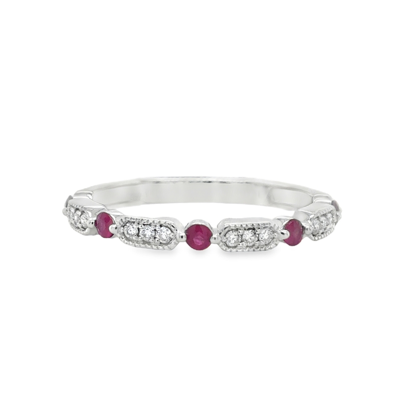 14KW Ruby 0.25ct and Diamond 0.1ct Band Size 7