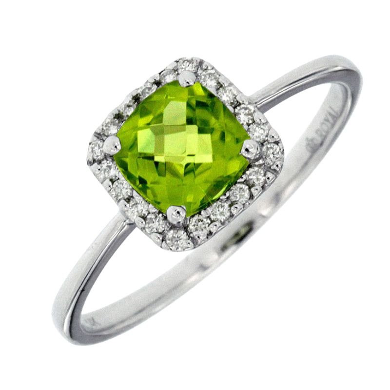 Peridot & Diamond Halo Ring