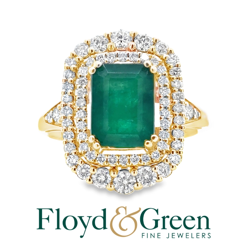Emerald & Diamond Double Halo Ring