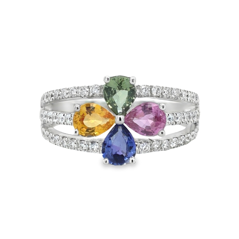 Multi-color Sapphire and Diamond Ring