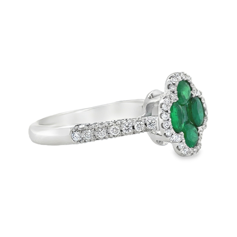 Clover Emerald and Diamond Ring
