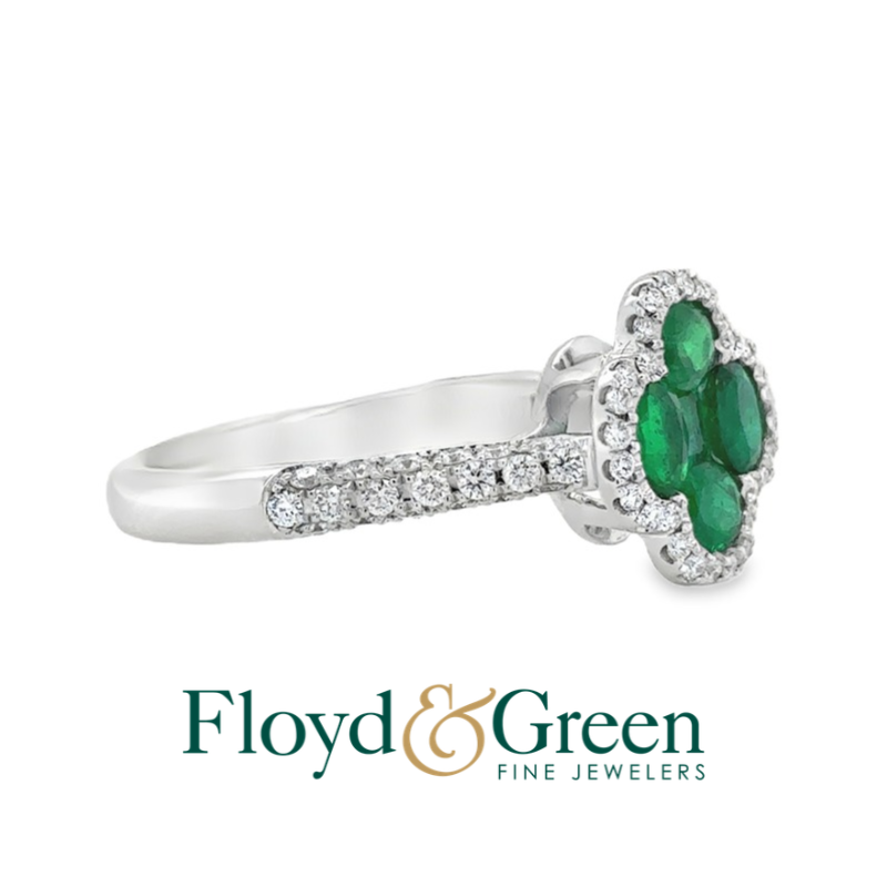 Emerald and Diamond Clover Ring