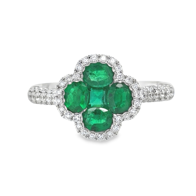 Clover Emerald and Diamond Ring