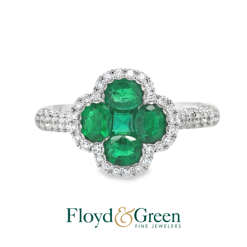 Emerald and Diamond Clover Ring