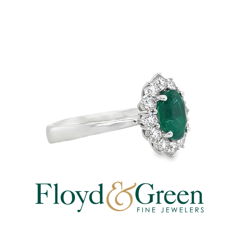 Halo Diamond and Emerald Ring