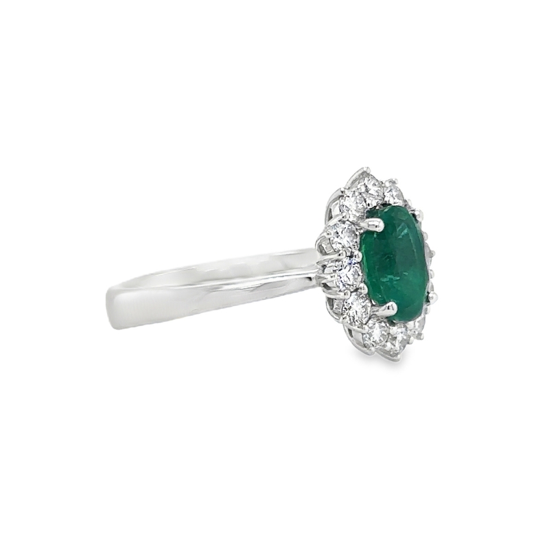 Halo Diamond and Emerald Ring