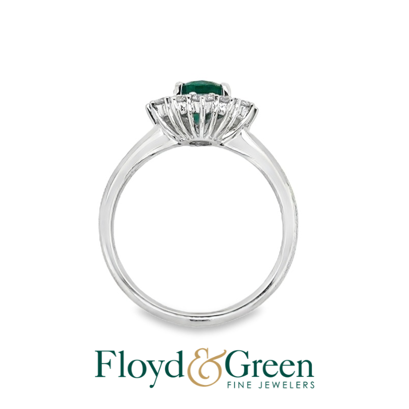 Halo Diamond and Emerald Ring