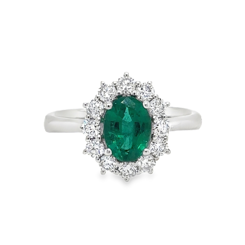 Halo Diamond and Emerald Ring