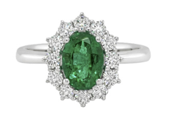 Halo Diamond and Emerald Ring