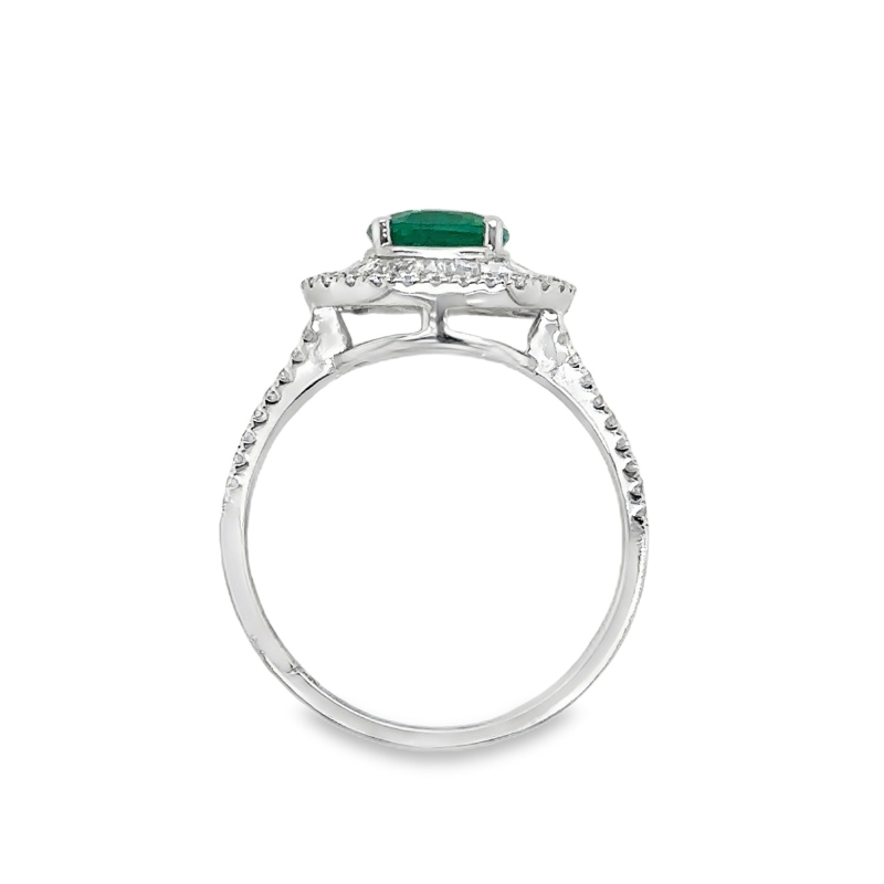 Emerald and Baguette Diamond Halo Ring