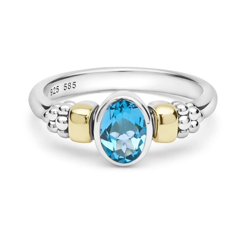 Two-Tone Swiss Blue Topaz Oval Ring