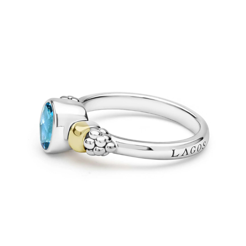 Two-Tone Swiss Blue Topaz Oval Ring