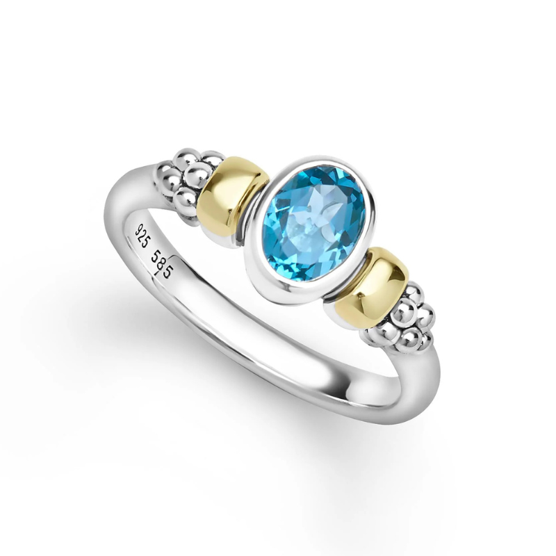 Two-Tone Swiss Blue Topaz Oval Ring