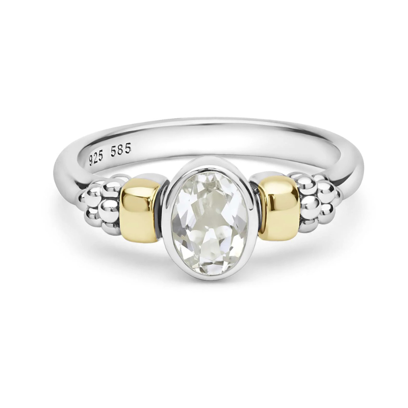 Two-Tone White Topaz Oval Ring