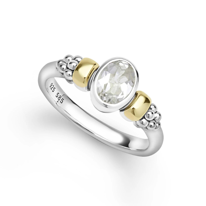 Two-Tone White Topaz Oval Ring