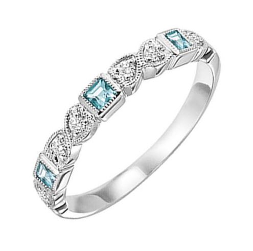 Diamond & Blue Topaz Birthstone Stackable Ring