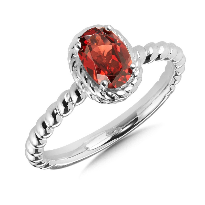 SS January Birthstone Ring w/ Oval Garnet 7MM x 5MM - Size 7