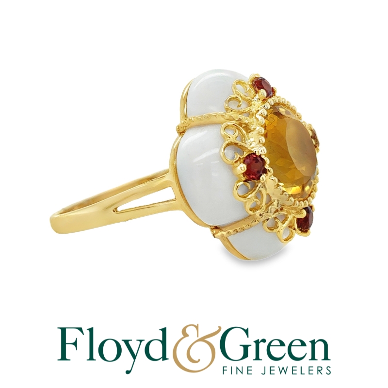 Citrine, Garnet, & White Onyx Composite Floral Filigree Ring