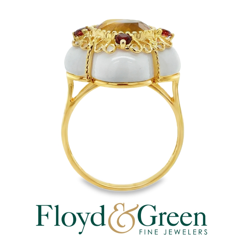 Citrine, Garnet, & White Onyx Composite Floral Filigree Ring