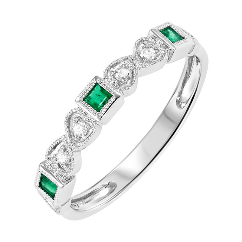 Diamond & Emerald Birthstone Stackable Ring