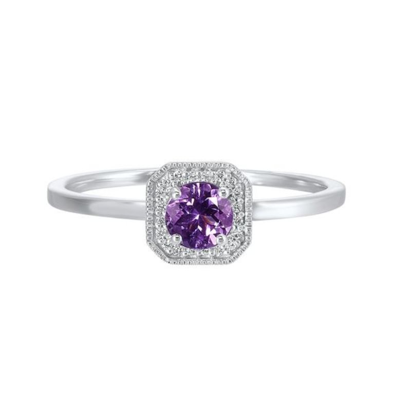 February Birthstone Amethyst & Diamond Ring