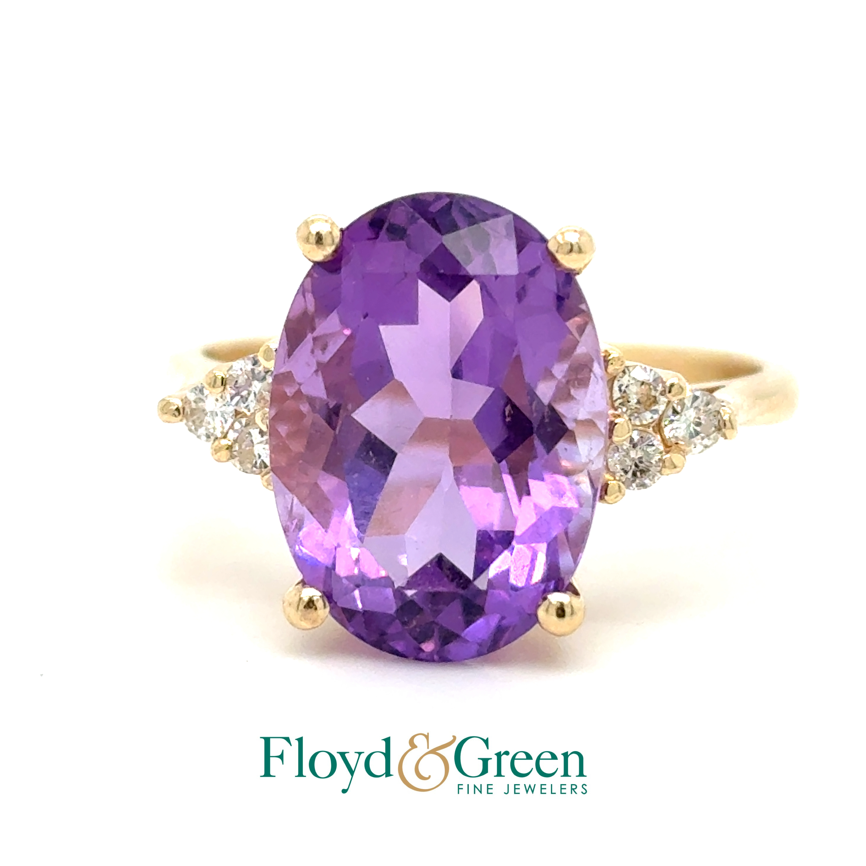 14KY Amethyst & Diamond Ring, 1 Oval Purple Amethyst, 6.40ct, 6 Rd Dia, 0.14ct, J SI2-I1, Size 8.75