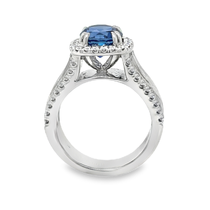 18KW Sapphire 2.82ct and Diamond 1.088ctw H-I/SI2 Halo Ring Size 6.5
