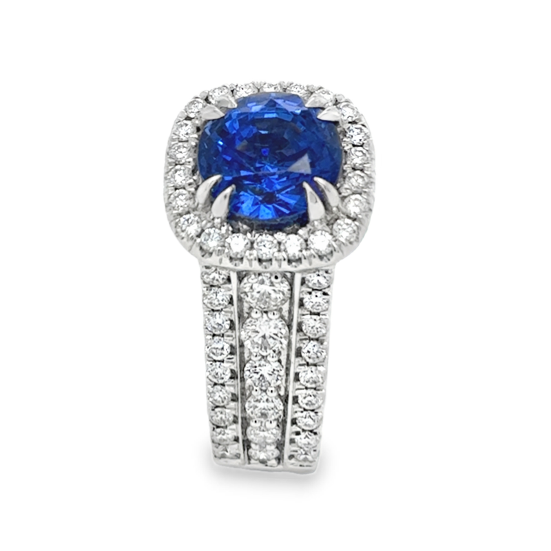 18KW Sapphire 2.82ct and Diamond 1.088ctw H-I/SI2 Halo Ring Size 6.5