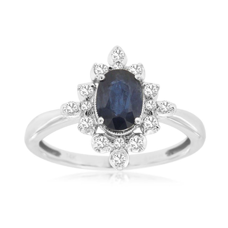 14KW oval sapphire 1ct and diamonds 0.25ctw ring size 7
