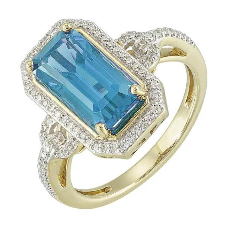 14Kt Gold Diamond & BLue Topaz Ring