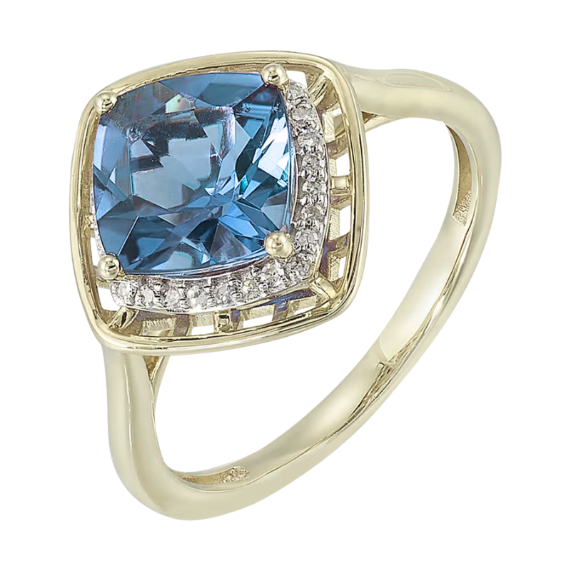 10Kt Gold Diamond & Blue Topaz Ring