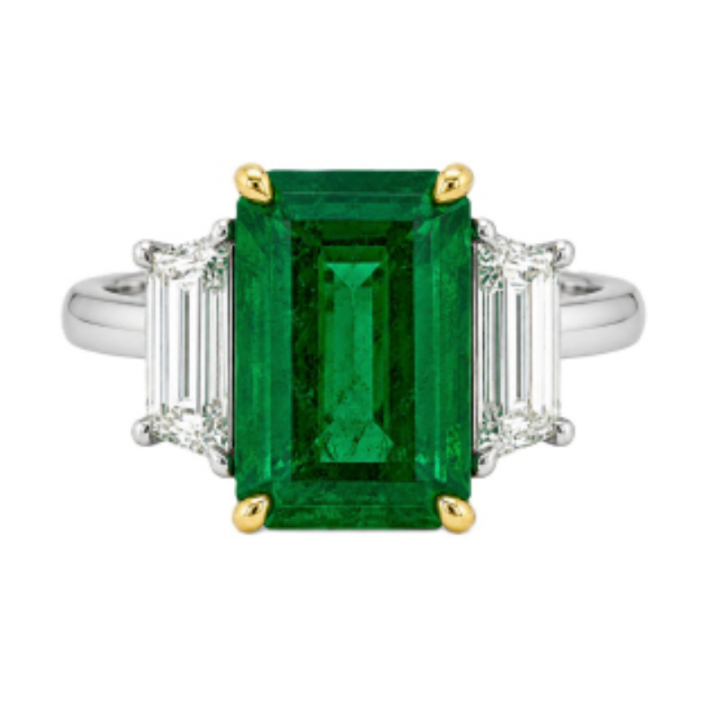 Platinum/18KY emerald 5.67ct and diamond 1.06ctw G-H/VS ring size 6.5