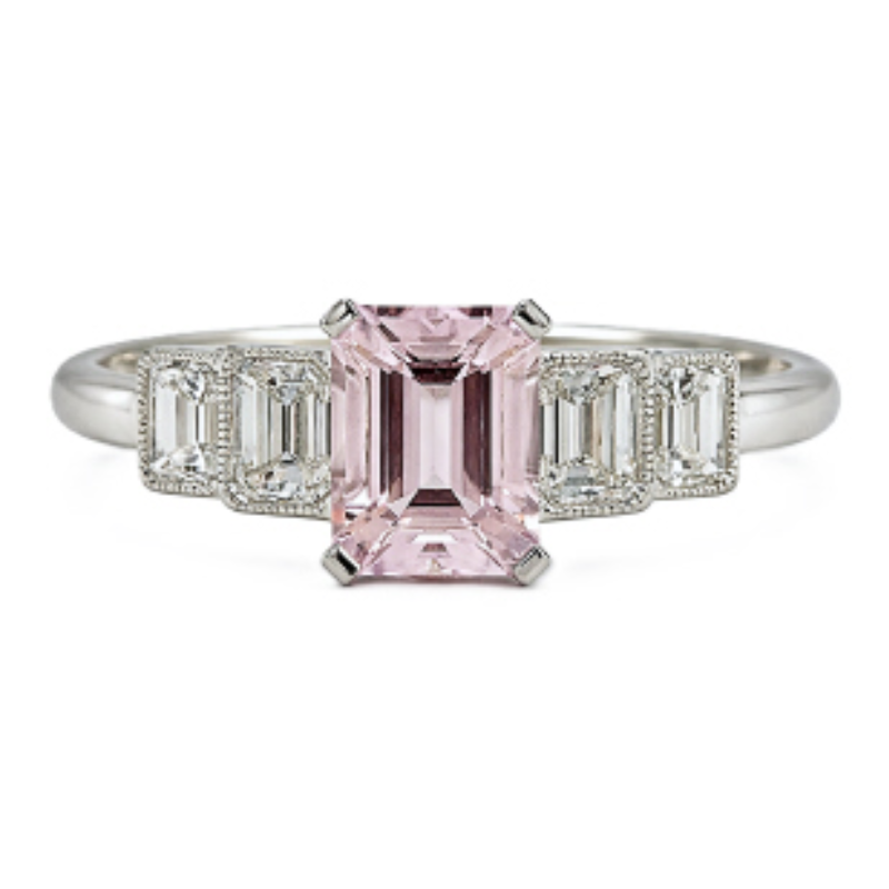 18KW morganite 1.34ct and diamonds 0.79ctw G-H/VS2-SI1 5-stone ring size 6.5