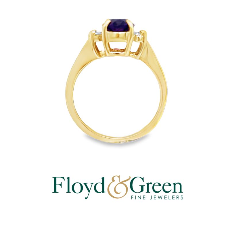 10KY Diamond & Amethyst Ring, 6 Single-cut Dia, 0.09ct, I VS1, 1 Oval Amethyst, 1.13ct, Size 5.25