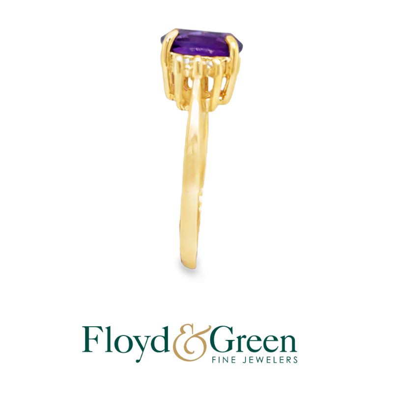 10KY Diamond & Amethyst Ring, 6 Single-cut Dia, 0.09ct, I VS1, 1 Oval Amethyst, 1.13ct, Size 5.25
