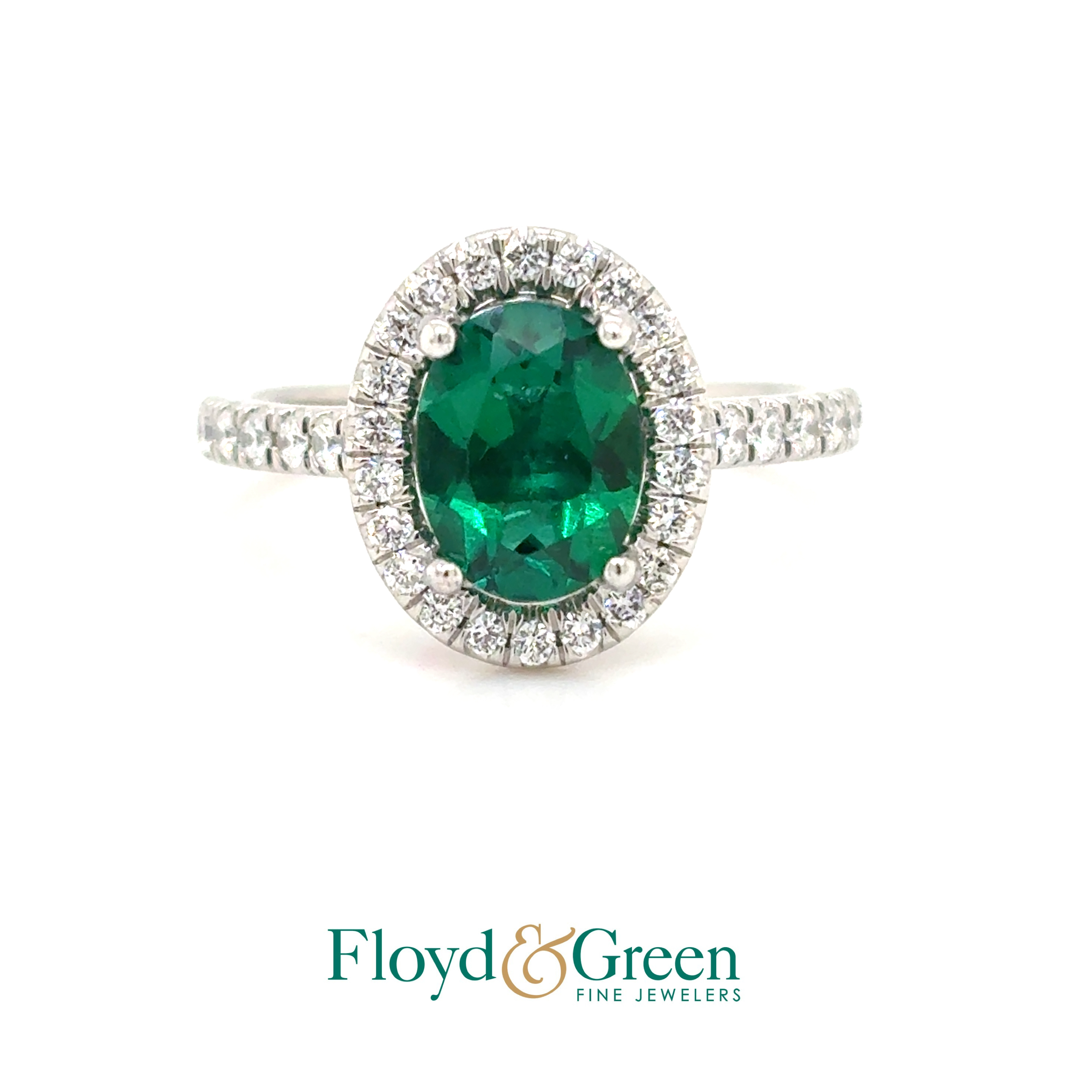 Platinum Martin Flyer Micropavé Diamond Ring, Oval Lab-Grown Emerald, 1.12ct, 44 Round, 0.41ct, H-I SI2, Size 6.5