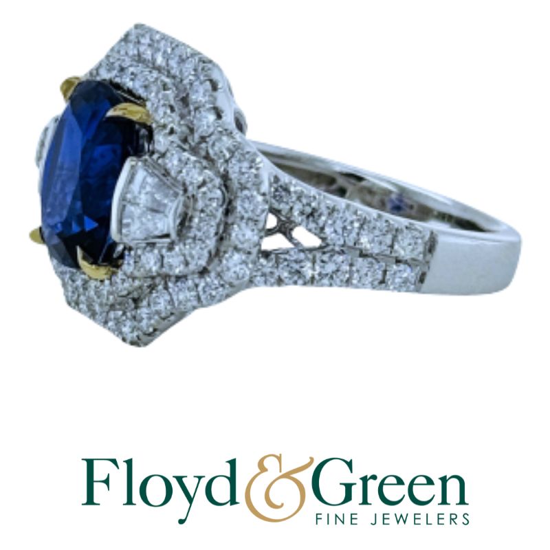 18Kt Cushion Sapphire and Diamond Ring